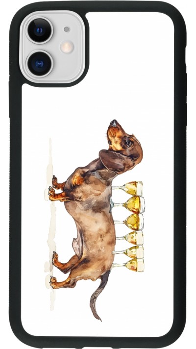 Coque iPhone 11 - Silicone rigide noir Wine Teckel
