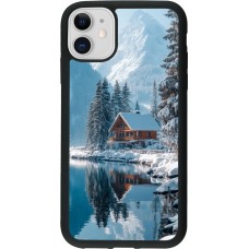 Coque iPhone 11 - Silicone rigide noir Winter 25 Winter house forest day
