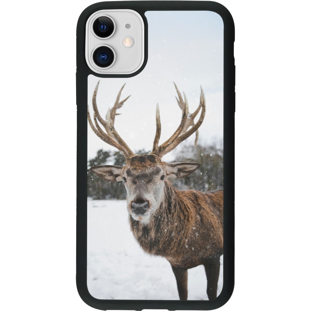 Coque iPhone 11 - Silicone rigide noir Winter 25 Winter reindeer
