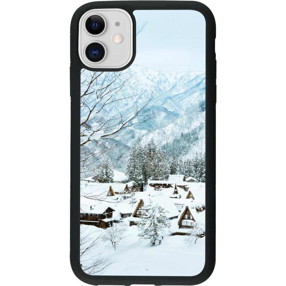 Coque iPhone 11 - Silicone rigide noir Winter 25 Winter snowy landscape