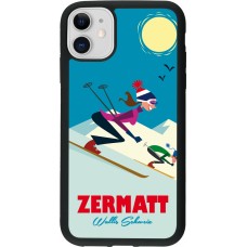 Coque iPhone 11 - Silicone rigide noir Zermatt Ski Downhill