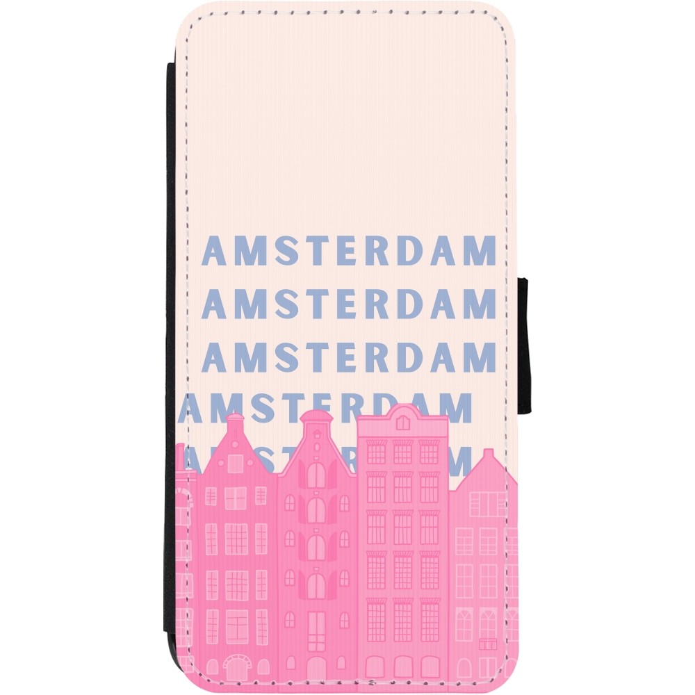 iPhone 11 Case Hülle - Wallet schwarz Amsterdam Pink Print