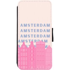 iPhone 11 Case Hülle - Wallet schwarz Amsterdam Pink Print