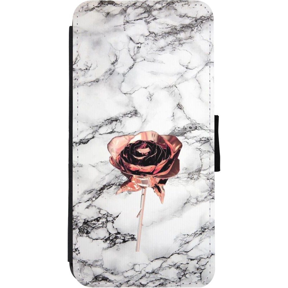 Coque iPhone 11 - Wallet noir Marble Rose Gold