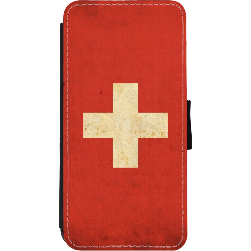 Coque iPhone 11 - Wallet noir Vintage Flag SWISS