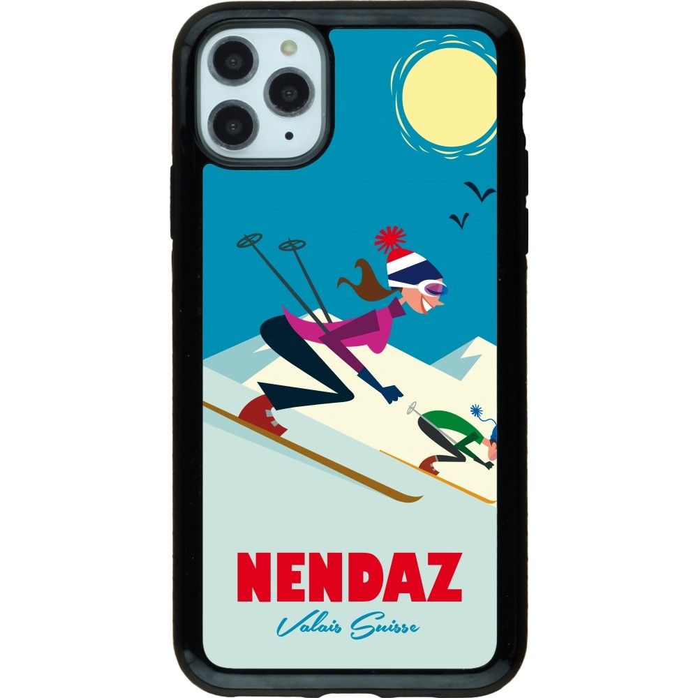 iPhone 11 Pro Max Case Hülle - Hybrid Armor schwarz Nendaz Ski Downhill