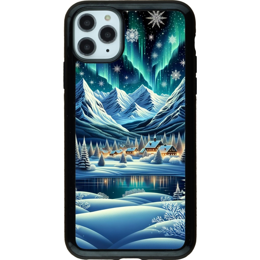 iPhone 11 Pro Max Case Hülle - Hybrid Armor schwarz Verschneites Bergdorf am See in der Nacht