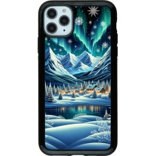 iPhone 11 Pro Max Case Hülle - Hybrid Armor schwarz Verschneites Bergdorf am See in der Nacht