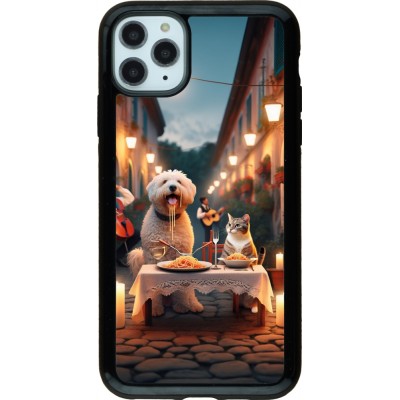 iPhone 11 Pro Max Case Hülle - Hybrid Armor schwarz Valentin 2024 Hund & Katze Kerzenlicht