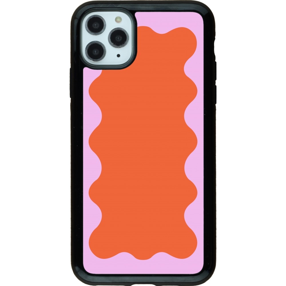 iPhone 11 Pro Max Case Hülle - Hybrid Armor schwarz Wavy Rectangle Orange Pink