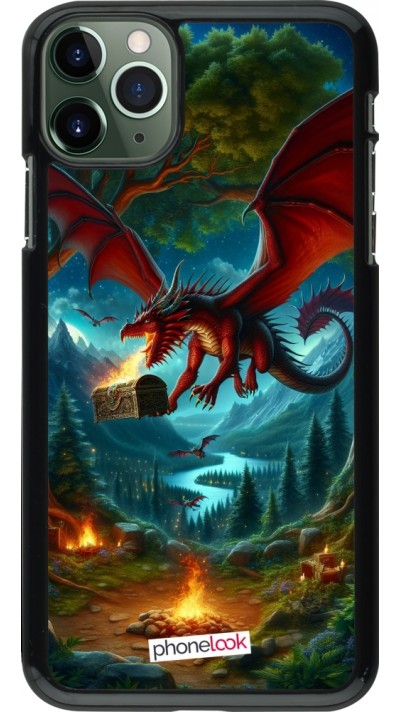 Coque iPhone 11 Pro Max - Dragon Volant Forêt Trésor