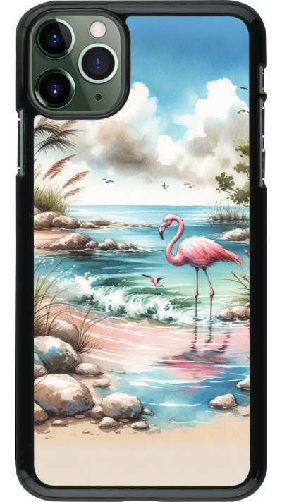 Coque iPhone 11 Pro Max - Flamant rose aquarelle
