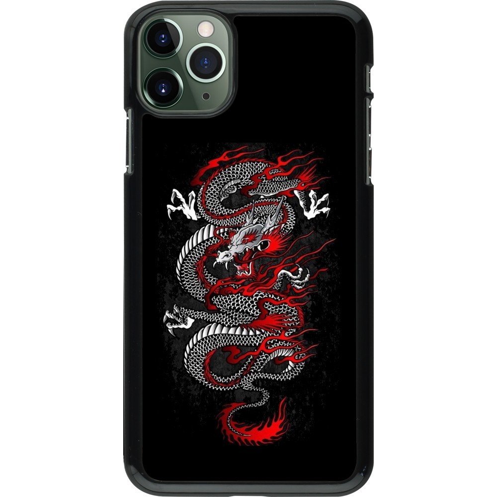 iPhone 11 Pro Max Case Hülle - Japanese style Dragon Tattoo Red Black