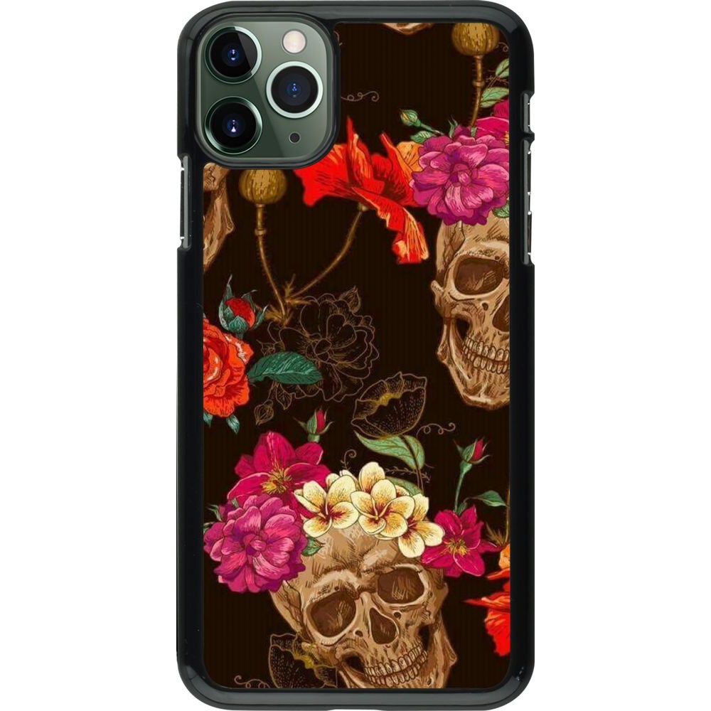Hülle iPhone 11 Pro Max - Skulls and flowers