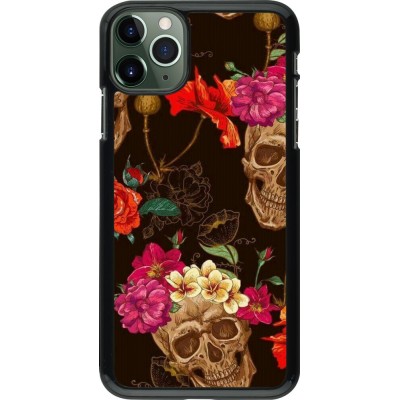 Coque iPhone 11 Pro Max - Skulls and flowers