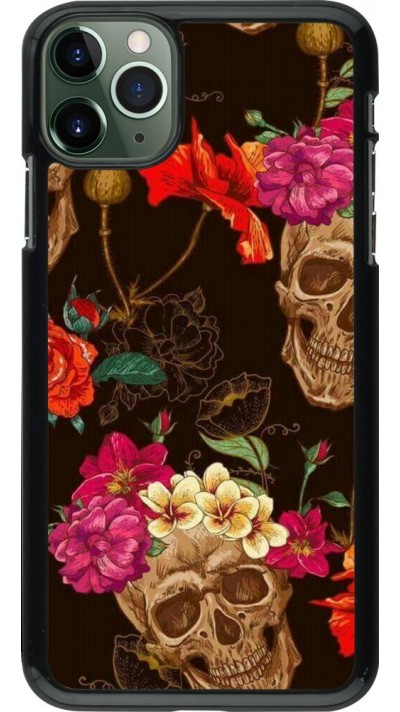 Coque iPhone 11 Pro Max - Skulls and flowers