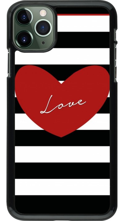 Coque iPhone 11 Pro Max - Valentine 2023 heart black and white lines