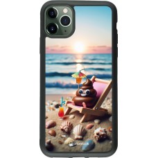 Coque iPhone 11 Pro Max - Silicone rigide noir Emoji caca sur chaise longue
