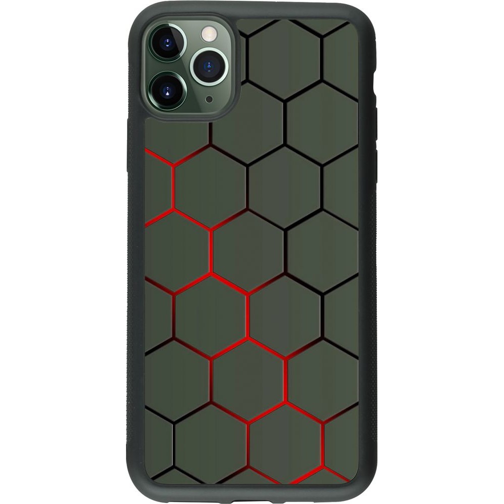Coque iPhone 11 Pro Max - Silicone rigide noir Geometric Line red