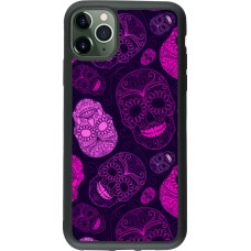 Coque iPhone 11 Pro Max - Silicone rigide noir Halloween 2023 pink skulls