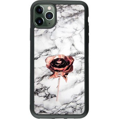 Coque iPhone 11 Pro Max - Silicone rigide noir Marble Rose Gold