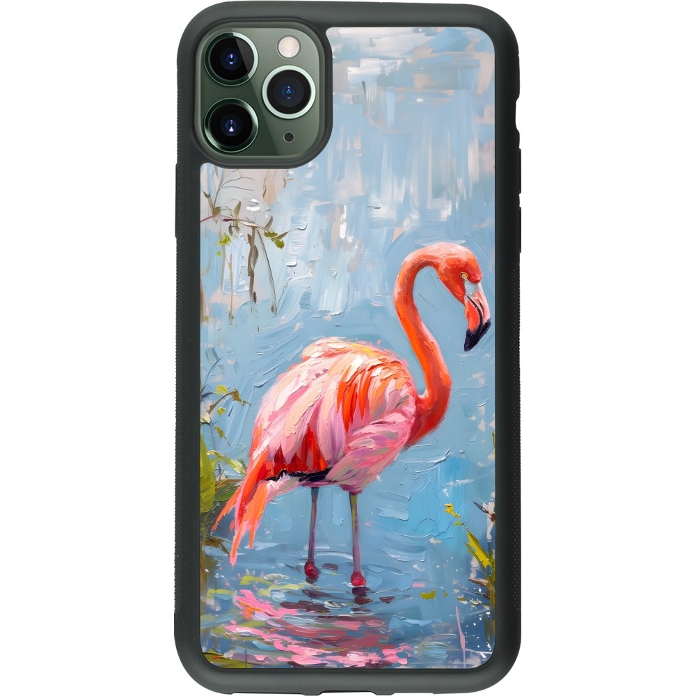 iPhone 11 Pro Max Case Hülle - Silikon schwarz Paint Flamingo