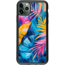 Coque iPhone 11 Pro Max - Silicone rigide noir Palms Blue