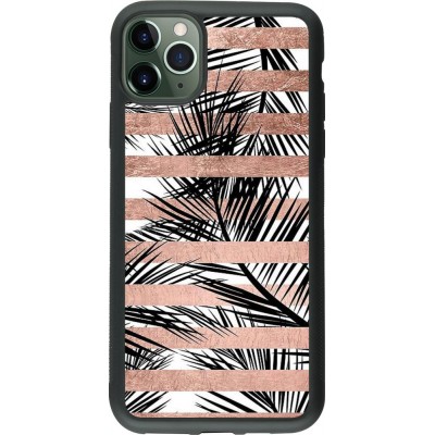Hülle iPhone 11 Pro Max - Silikon schwarz Palm trees gold stripes