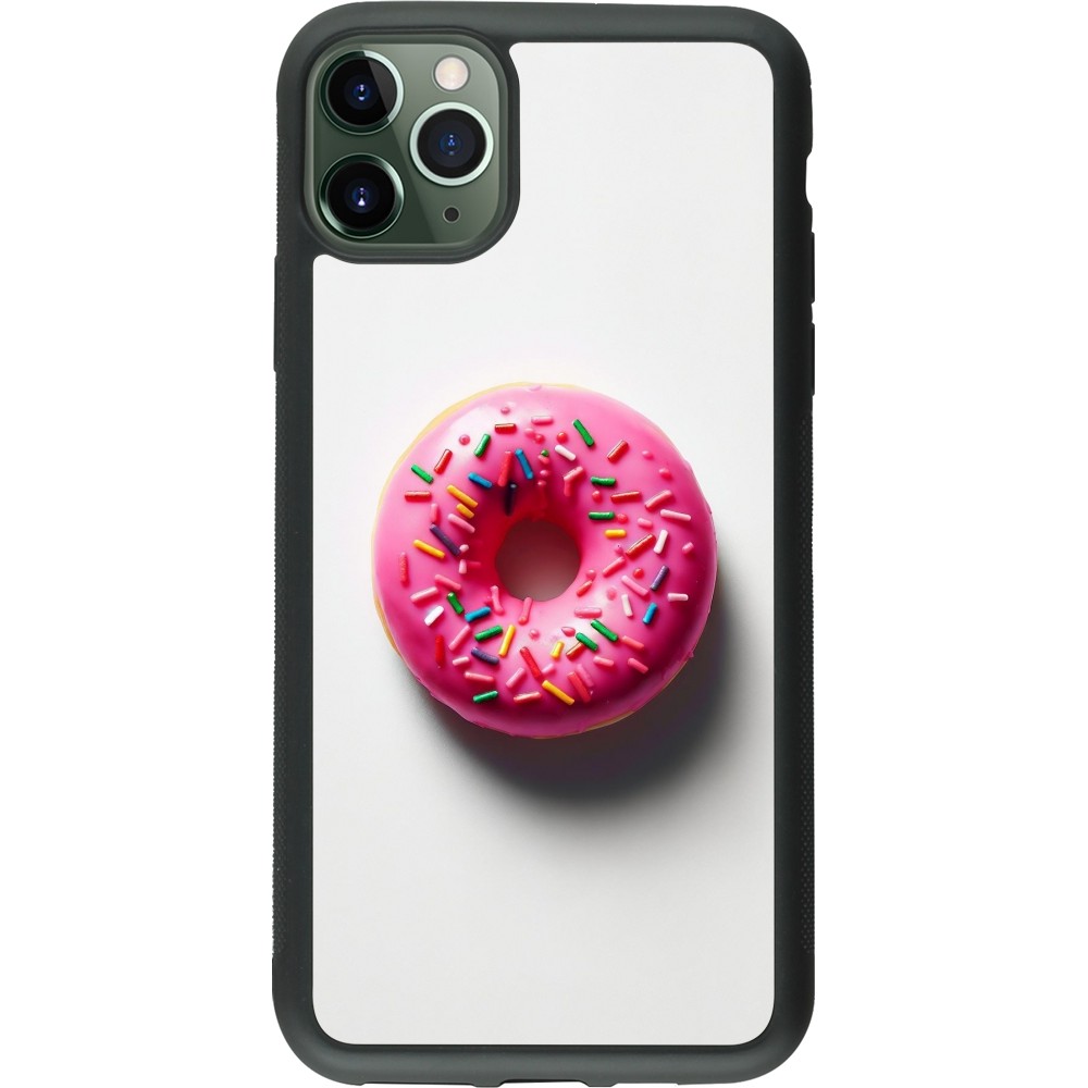 iPhone 11 Pro Max Case Hülle - Silikon schwarz Weisser Hintergrund, pinker Donut