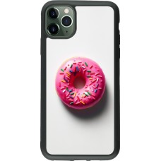 iPhone 11 Pro Max Case Hülle - Silikon schwarz Weisser Hintergrund, pinker Donut