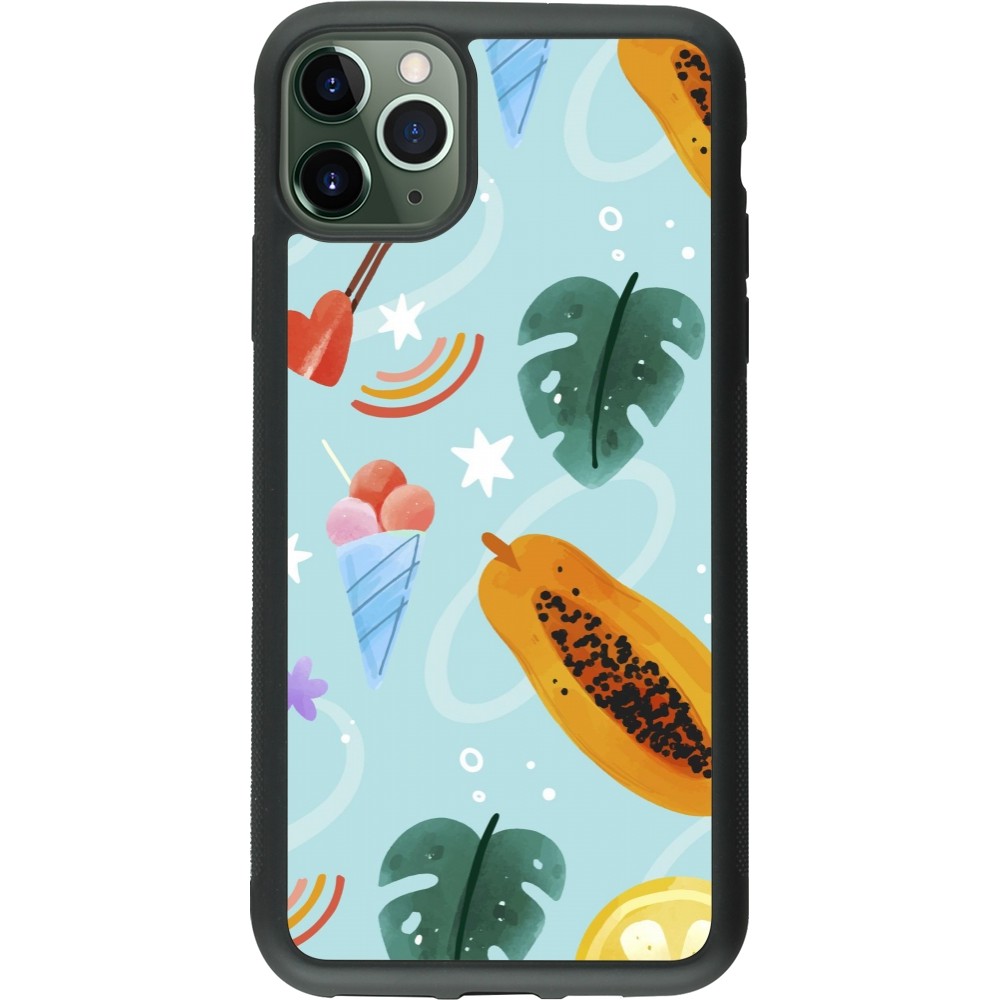 iPhone 11 Pro Max Case Hülle - Silikon schwarz Summer 2025 Pattern papaya