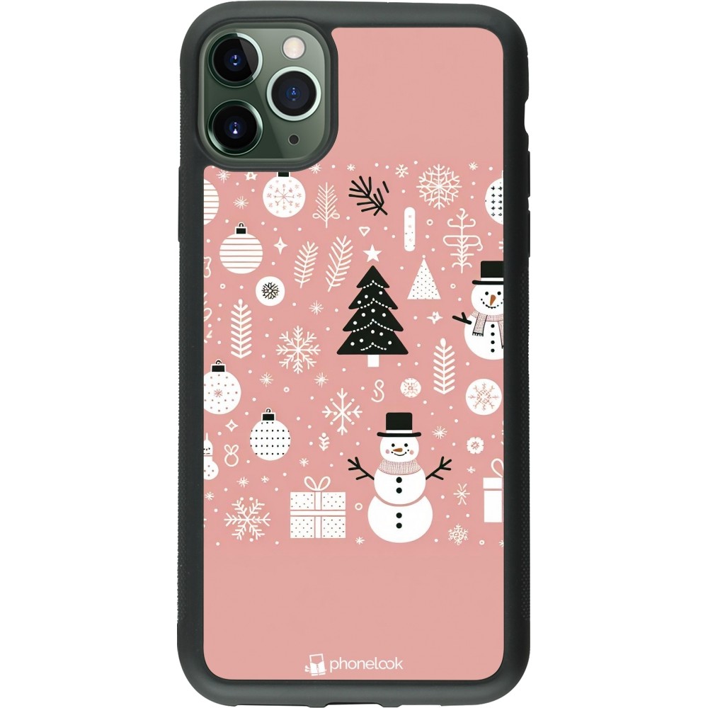 iPhone 11 Pro Max Case Hülle - Silikon schwarz Weihnachten 2024 Rose Schneemann Weihnachten