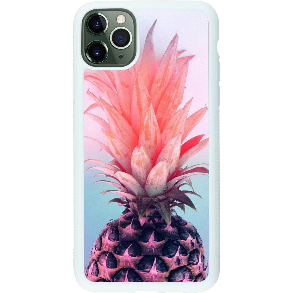 Coque iPhone 11 Pro Max - Silicone rigide blanc Purple Pink Pineapple