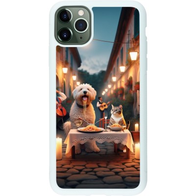 iPhone 11 Pro Max Case Hülle - Silikon weiss Valentin 2024 Hund & Katze Kerzenlicht