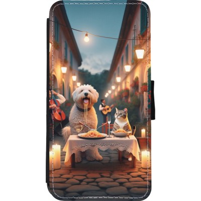 iPhone 11 Pro Max Case Hülle - Wallet schwarz Valentin 2024 Hund & Katze Kerzenlicht