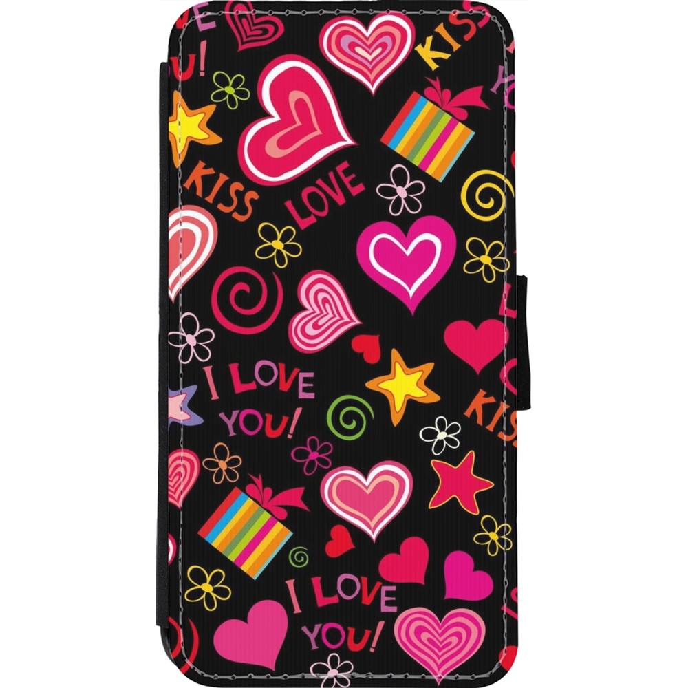 iPhone 11 Pro Max Case Hülle - Wallet schwarz Valentine 2023 love symbols