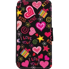 iPhone 11 Pro Max Case Hülle - Wallet schwarz Valentine 2023 love symbols