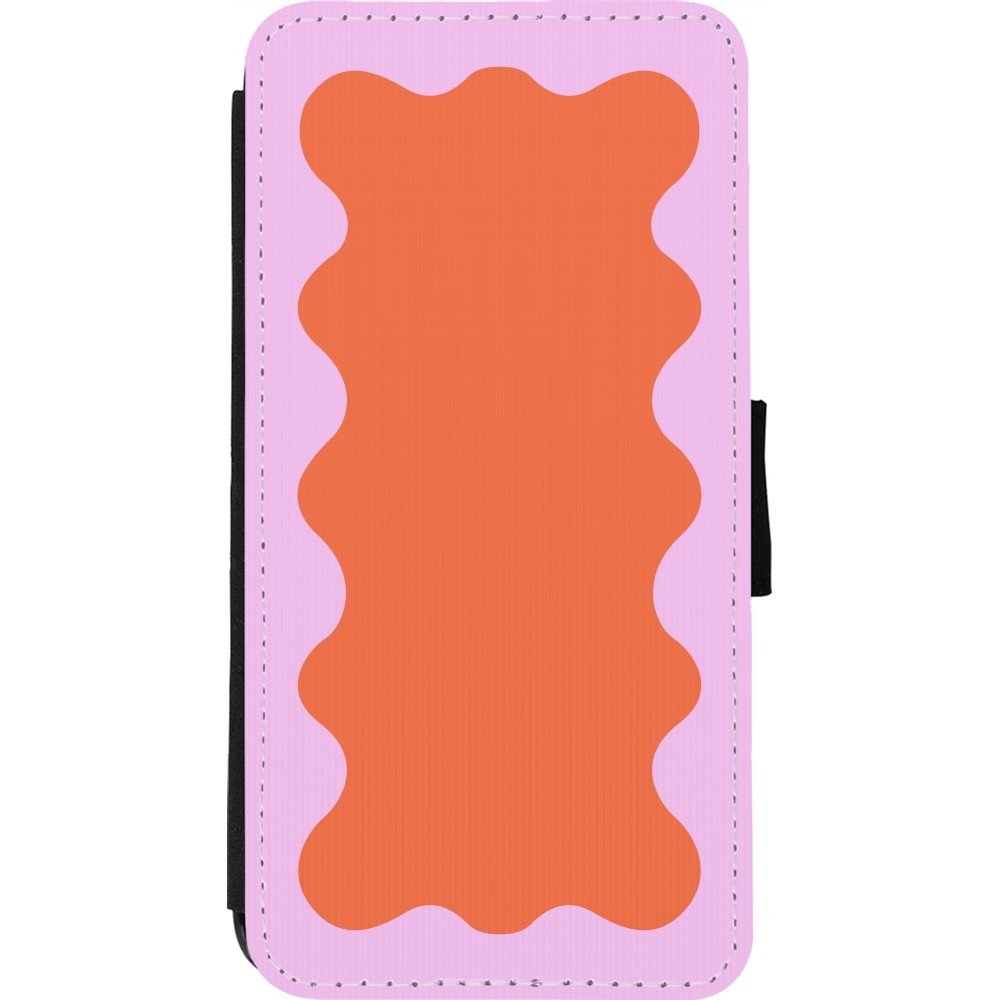 iPhone 11 Pro Max Case Hülle - Wallet schwarz Wavy Rectangle Orange Pink