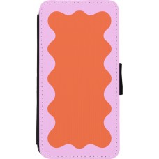 iPhone 11 Pro Max Case Hülle - Wallet schwarz Wavy Rectangle Orange Pink