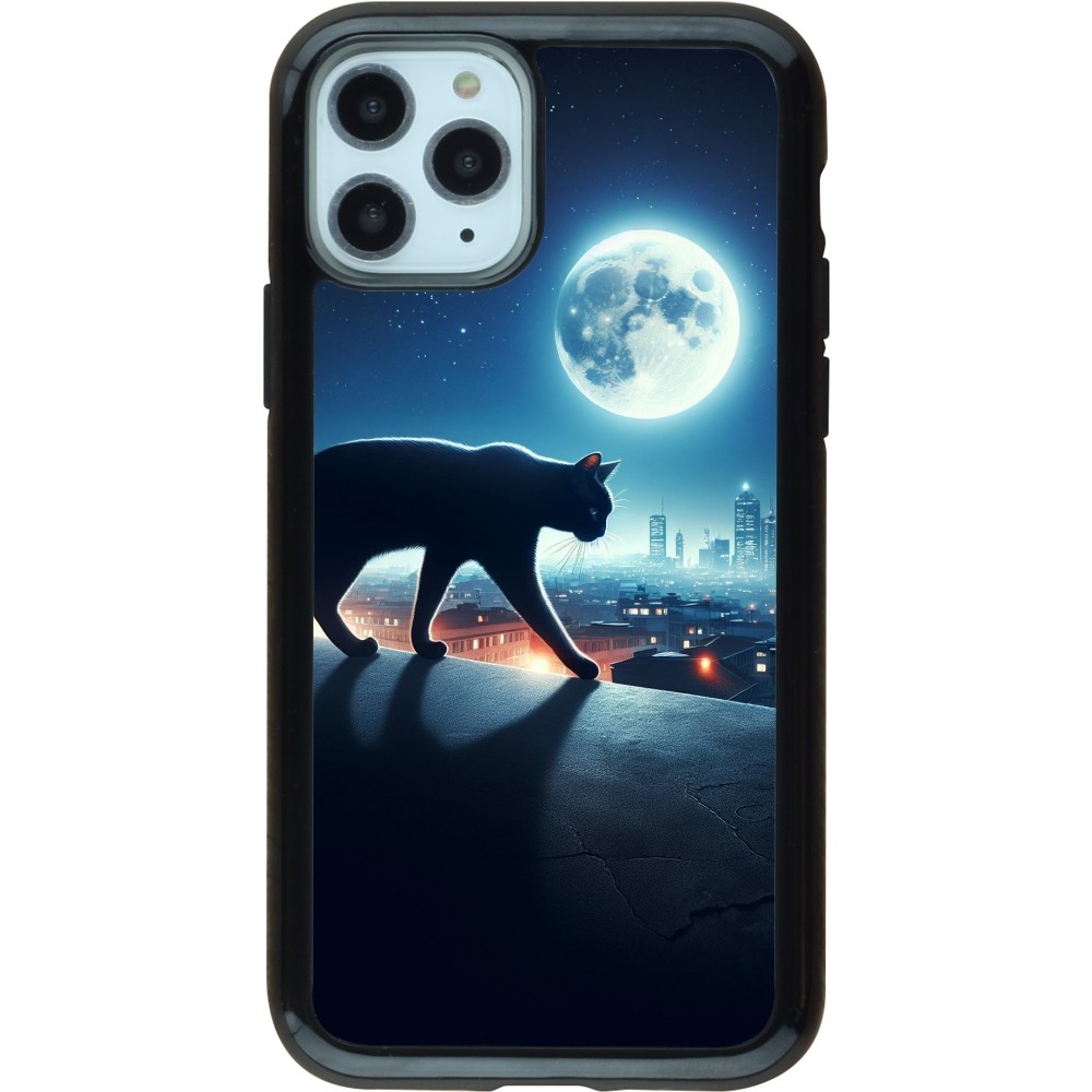 iPhone 11 Pro Case Hülle - Hybrid Armor schwarz Schwarze Katze unter dem Vollmond