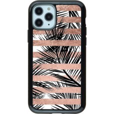 Coque iPhone 11 Pro - Hybrid Armor noir Palm trees gold stripes