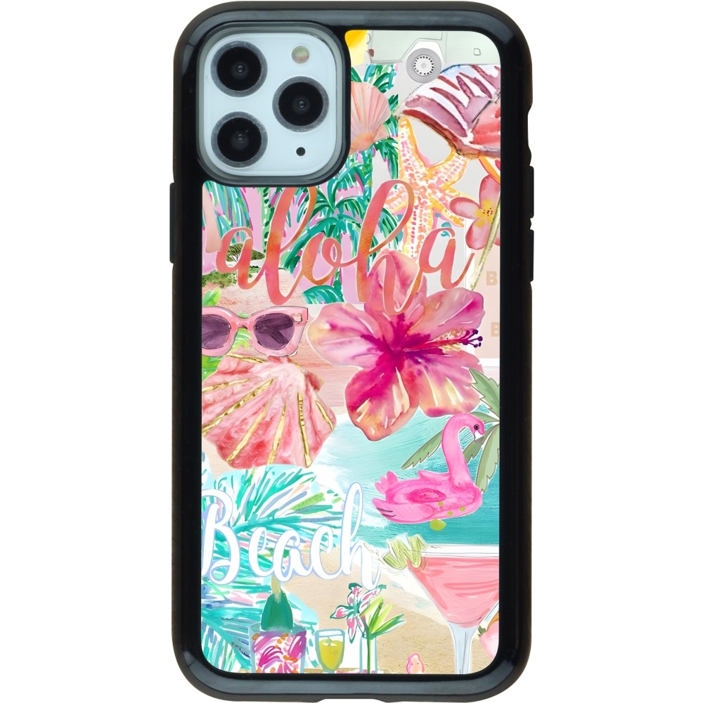 Coque iPhone 11 Pro - Hybrid Armor noir Preppy Collage Aloha