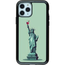 Coque iPhone 11 Pro - Hybrid Armor noir Wine Statue de la liberté avec un verre de vin