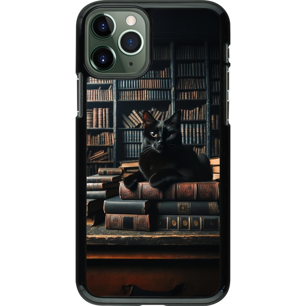 iPhone 11 Pro Case Hülle - Katze Bücher dunkel