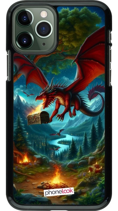 Coque iPhone 11 Pro - Dragon Volant Forêt Trésor