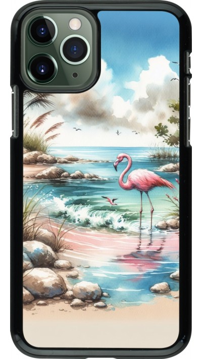 Coque iPhone 11 Pro - Flamant rose aquarelle