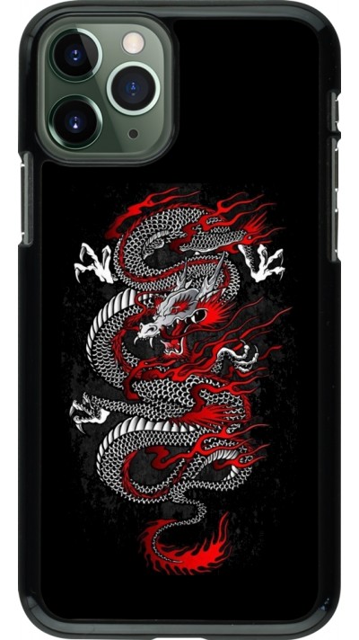 Coque iPhone 11 Pro - Japanese style Dragon Tattoo Red Black