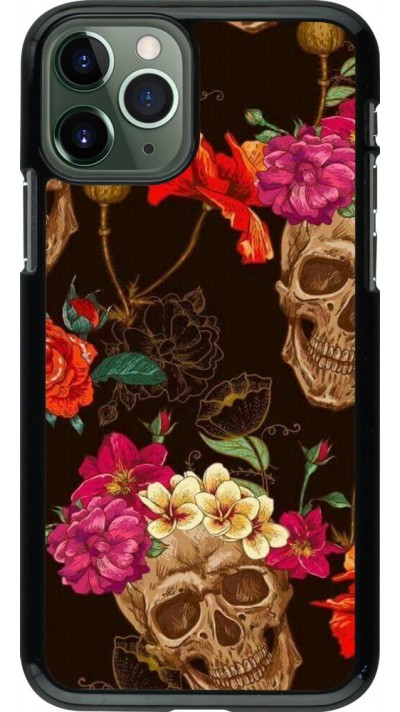 Coque iPhone 11 Pro - Skulls and flowers