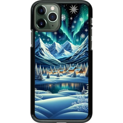 iPhone 11 Pro Case Hülle - Verschneites Bergdorf am See in der Nacht