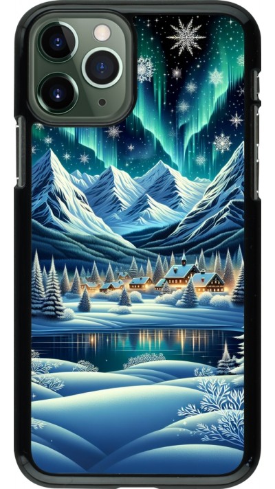 Coque iPhone 11 Pro - Snowy Mountain Village Lake night